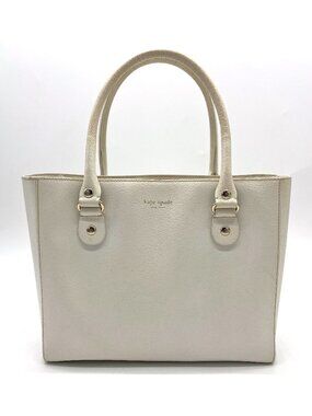 Kate Spade New York White Pebbled Leather Tote Satchel Work Bag Polka Dot Lining
